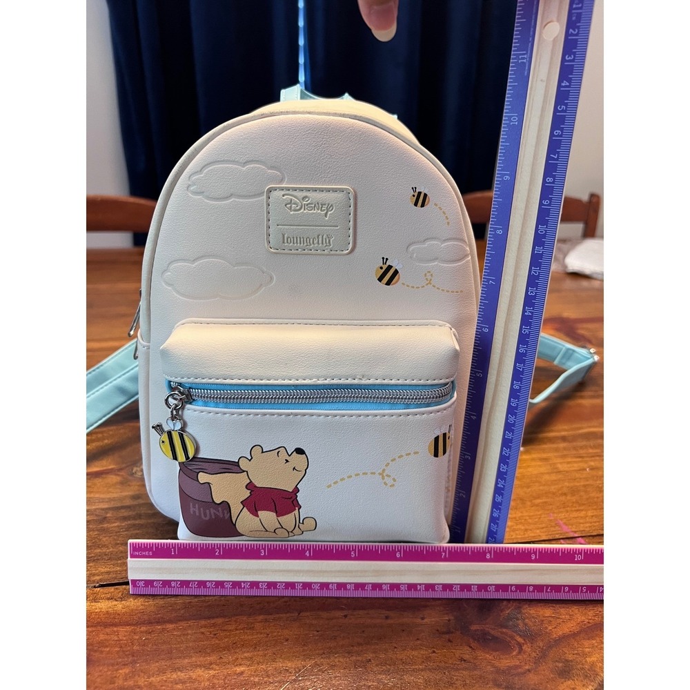 Loungefly Winnie the Pooh Mini Backpack Cream Blue Bee Charm - Picture 7 of 8